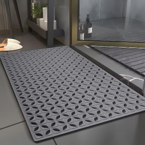 HMIEPRS Non Slip Bathtub Mat, Long Shower Mat with Strong Suction Cups and Drain Holes, 16 x 28 Inch Soft Floor Mat Machine Washable for Bathroom Tub (Dark Grey)