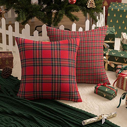 Aqothes PLAIDCOVER-REDBIGPLAID Pack Of 2 Christmas Plaid Decorative Throw Pillow Covers Scottish Tartan Cushion Case thumb #3