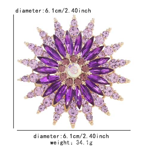 Image of Rhinestone Flower Brooch Pin for Women Red Black Purple Flower Broochs Pin Hat Christmas Brooch Jewelry
