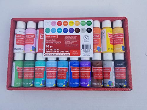 Craft Smart Acrylic Paint Value Pack, 16 Pieces 2fl oz / 59ml by Craftsmart