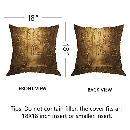 Ekobla Egyptian Hieroglyphics Throw Pillow Cover Ancient Golden Art Symbol Historical Civilization Cozy Square Cushion Case For Men Women Boys Girls Room Home Decor Cotton Linen 18X18 Inch #TOP4