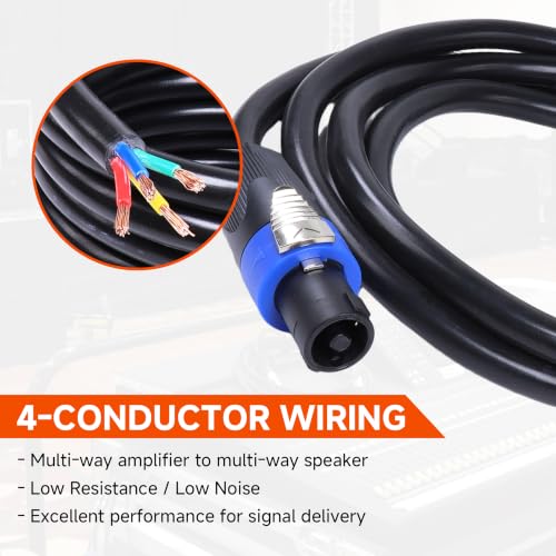 Image of 25 Feet Speakon to Bare Wire Cable, Pack of 1 Open End 4 Conductor | 25ft NL4FC Speak-ON Cables, 4 Conductors Speaker Male Wires, High Load Stage, Tour, Chuchero, Mids, Tweeters Audio Setups