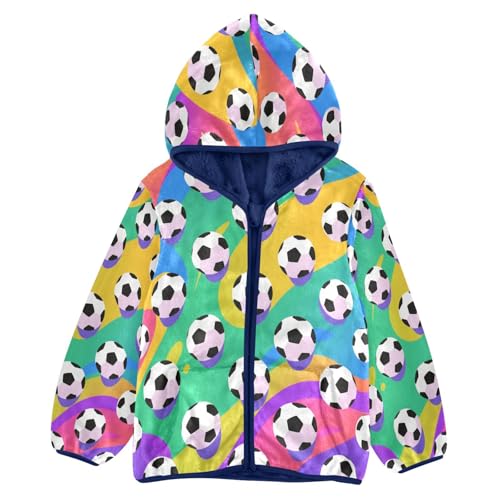 Colorful Soccer Balls on Background Toddler Fleece Jacket Girl Boys Hooded Fleece Jacket Coat Warm