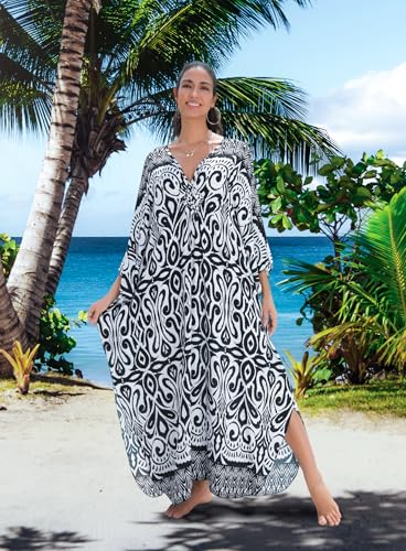 Image of Yanziliu Kaftan Dress for Women,Plus Size Hawaiian Batwing Sleeve Beach Cover Up Summer Swimsuit Dresses