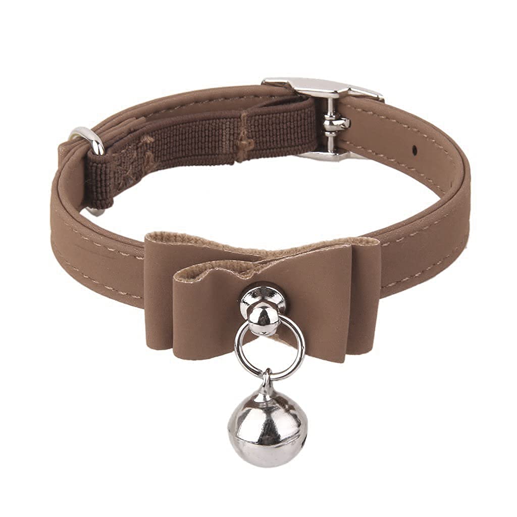 VERAT Adjustable Soft Leather Cat/Kitten Neck Collar with Bow Knot, Bell, and Classic Safety Strap Buckle Closure | Suitable for Pets Like Puppy, Small Dog, Kittens, and Cats (Brown) (B09CMVRYLT) Amazon Price History, Amazon Price Tracker