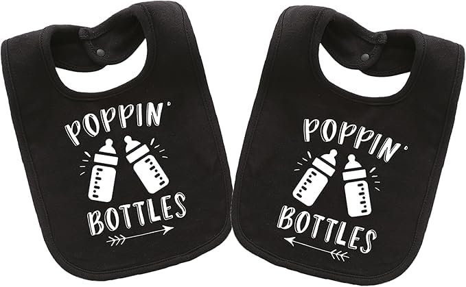 culbutomind Baby Twins Bibs Poppin Bottles Newborn Baby Toddler Cute Unisex Bibs Infant Twin Outfits(black)