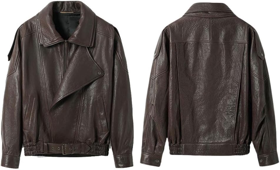 utcoco Women's Oversized Faux Leather Jacket Vintage Large Collar Belted Waist Moto Biker Jacket Casual Outwear