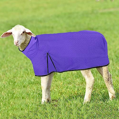 Image of Silkfly 2 Pcs Sheep Blanket Mesh Medium Goat Blanket with Mesh Butt and Adjustable Belly Strap Fits Lambs 110-140 Lbs for Show Lambs, Offers Effective Protection from Fly Bites (Purple)