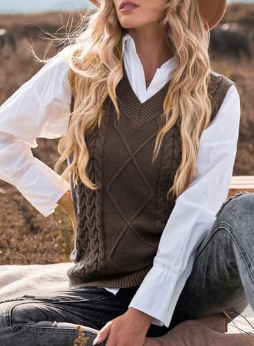 Image of EVALESS Oversized Sweater Vest for Women V Neck Sleeveless Solid Color Loose Pullover Sweater