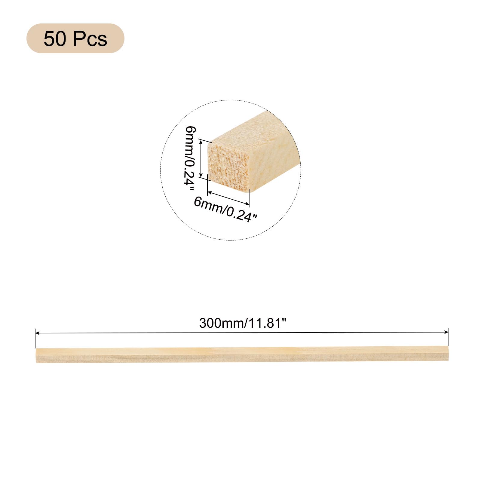MECCANIXITY Pack of 50 Square Wooden Sticks, 1/4x12