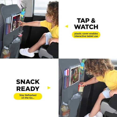 Image of lebogner X-Large Grey Back Seat Protector For Kids + 5 Pocket Storage Organizer, 2 Pack