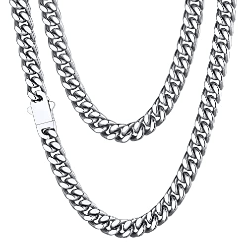 ChainsHouse Collar Eslabon Barbado Hombre 7 mm Ancho 46 cm Largo, Platino