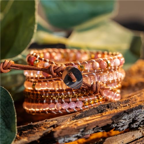 Image of YGLINE Boho Handmade Natural Stone Wrap Bracelets Jasper Crystal Beads Bracelet Jewelry