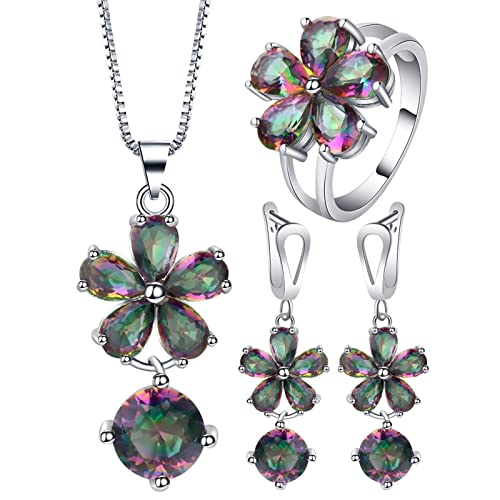 Conjunto de anillos de boda y juego de pendientes para mujer con circonitas de alta pureza