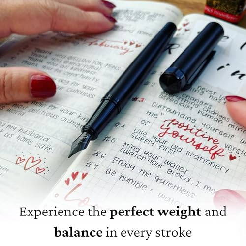 Image of Ellington Pens Luxury Fountain Pen Set - Fountain Pens for Writing - Smooth Nib - 24 Ink Cartridges Special Bundle - Includes Refillable Ink Converter, Calligraphy, Journaling, Sketching (The Stealth)