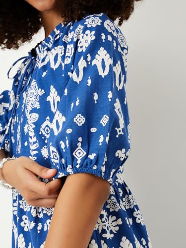 Image of Max Women's Half Sleeves Spread Collar Cotton Printed A-line Dress