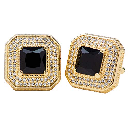 Vittorio Vico Square Colored Crystal Diamond Set Cufflinks for Men - Unique Mens Jewelry - Best Gift for Him, Dad, Uncle, Bestfriend, Groom (Silver Metal, Black Crystal)