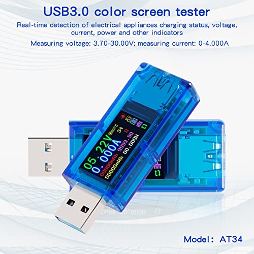 Image of AT34 Battery Tester USB 3.0 Voltage Tester IPS Color Display 3.7-30V Voltage Meter 0-4A AMP Meter Multifunctional Multimeter Support Charging Power Test for Multiple Devices with Shell