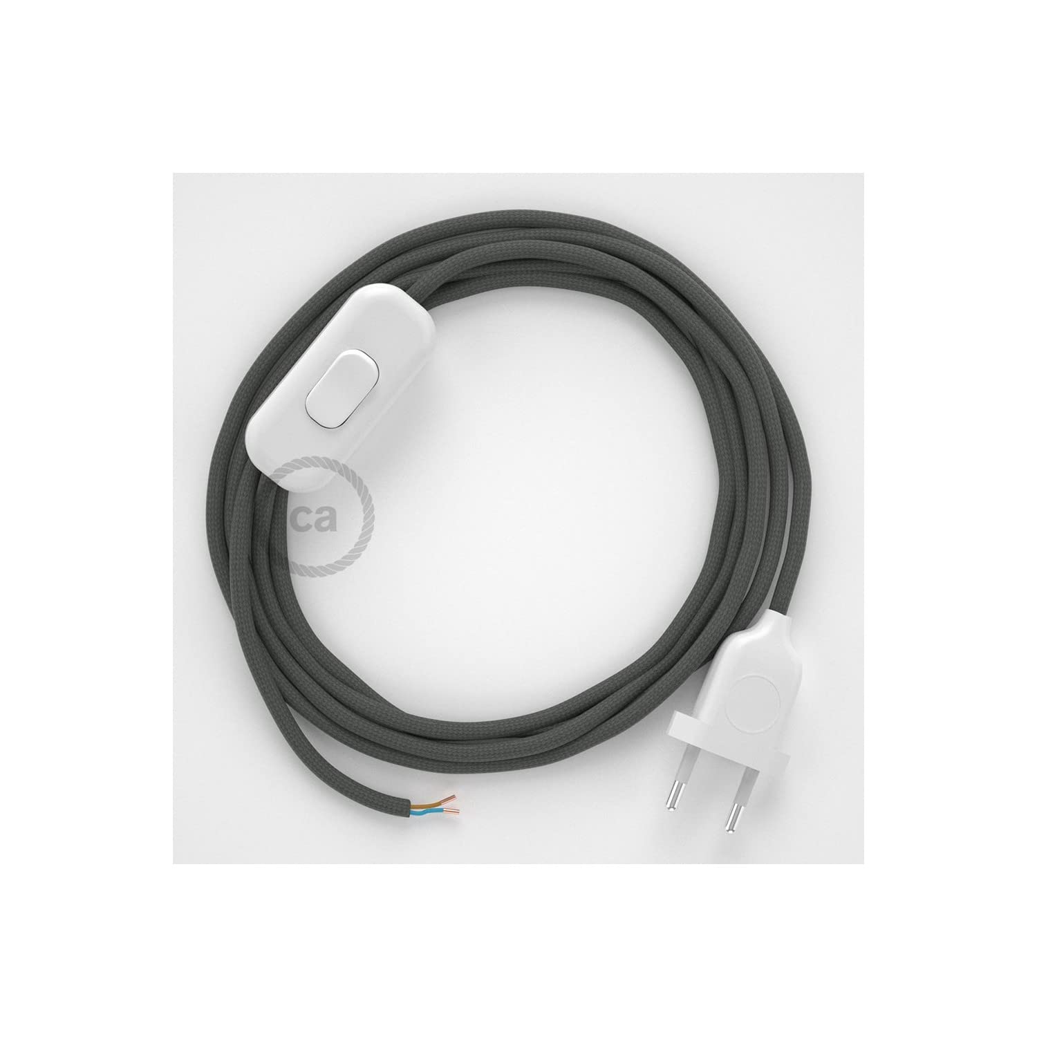 Creative Cables Zuleitung Für Tischleuchten – 1,80 M, Seideneffekt Grau, Mit Schalter & Stecker (wahlweise)