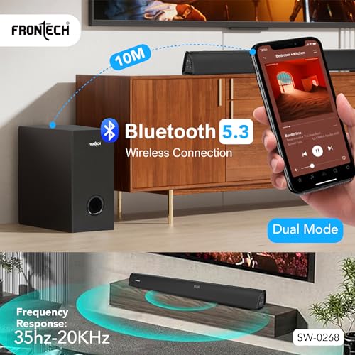 Image of FRONTECH ECHOMAX-268 2.1 Soundbar System | 240W Power | Bluetooth 5.3 | HDMI ARC | Optical Audio | Deep Bass with Wired Subwoofer and Remote (SW-0268)