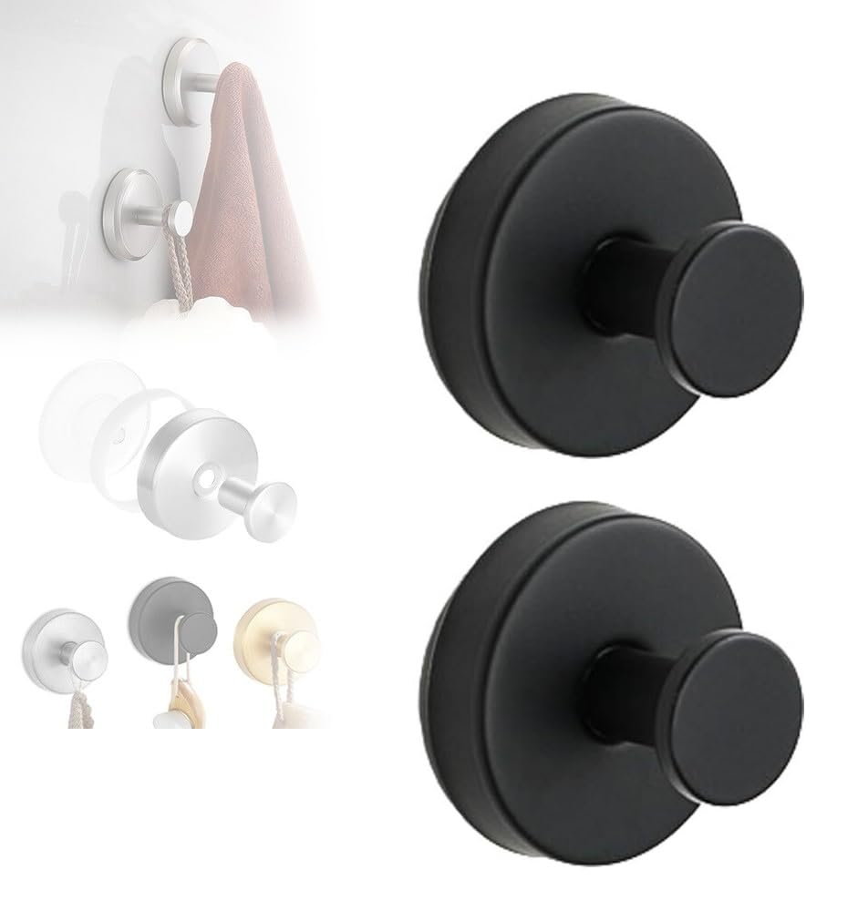 Opeximatun Black No-Drill Suction Cup Hooks Shower Glass Towels Mirrors(Black)
