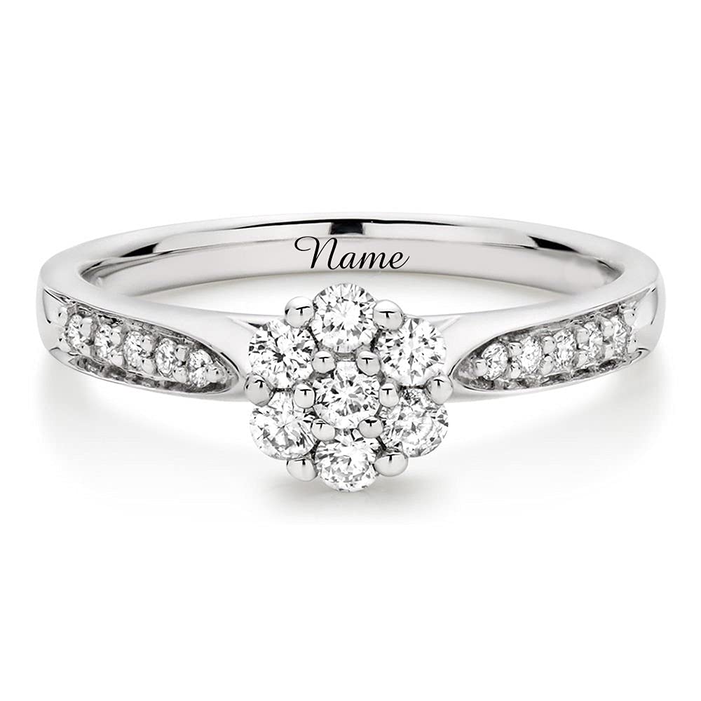 SISGEMNatural Diamond Ring for Her, 9 ct Solid White Gold 0.54dwt Cluster Engagement Ring with Shoulder, Natural Diamond, G, SI2, for Women Ladies Engagement Wedding