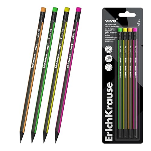 La Mejor Lista de Lápices plásticos y de cera para comprar online. 48 ERICHKRAUSE Plásticos y ceras, modelo Erichkrause Vivo HB, paquete de 4 lápices triangulares de grafito, con goma de borrar, madera seleccionada, dureza HB, resistente a los...