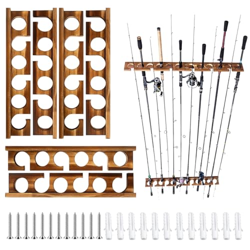 BONJUME Portacañas, 3 Pares De Portacañas De Madera Portacañas De Pared Para 18 Cañas Estante De Almacenamiento De Pesca Portacañas Accesorios Para Garaje Tienda Hogar Montaje En Pared O Techo