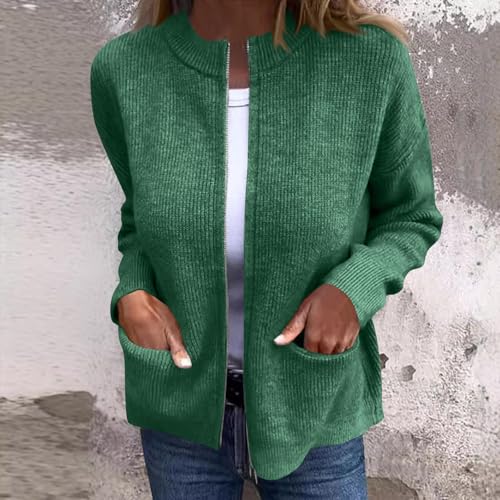 Women's Plus Size Full Zipper Jackets Outwear Casual Long Sleeve Crew Neck Comfy Solid Knit Jackets Coat with Pockets2