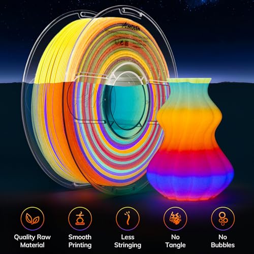 Image of AMOLEN 3D PLA Glow in The Dark Filament 1.75mm, Glow Rainbow 10M Purple, Red, Orange, Blue, 3D Printing PLA Filament 1.75mm, Best with UV Lamps, 1KG Spool (2.2lbs), Dimensional Accuracy + /- 0.02 mm
