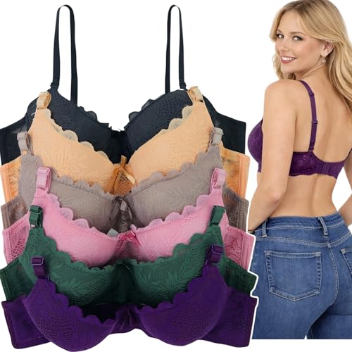 Image of ToBeInStyle Women's Pack of 6 Padded Assorted Styles Supportive Bras Cup Size - A to DDD