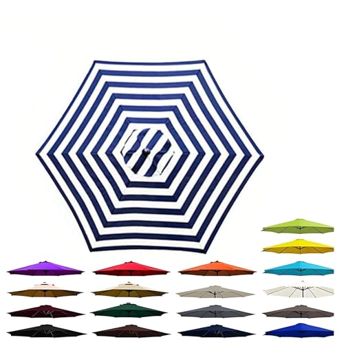 Tela de Repuesto para Sombrilla, 6 Varillas Redonda Resistente al Agua, Tela anti rayos UV para patio y exteriores,Azul y blanco,280 cm
