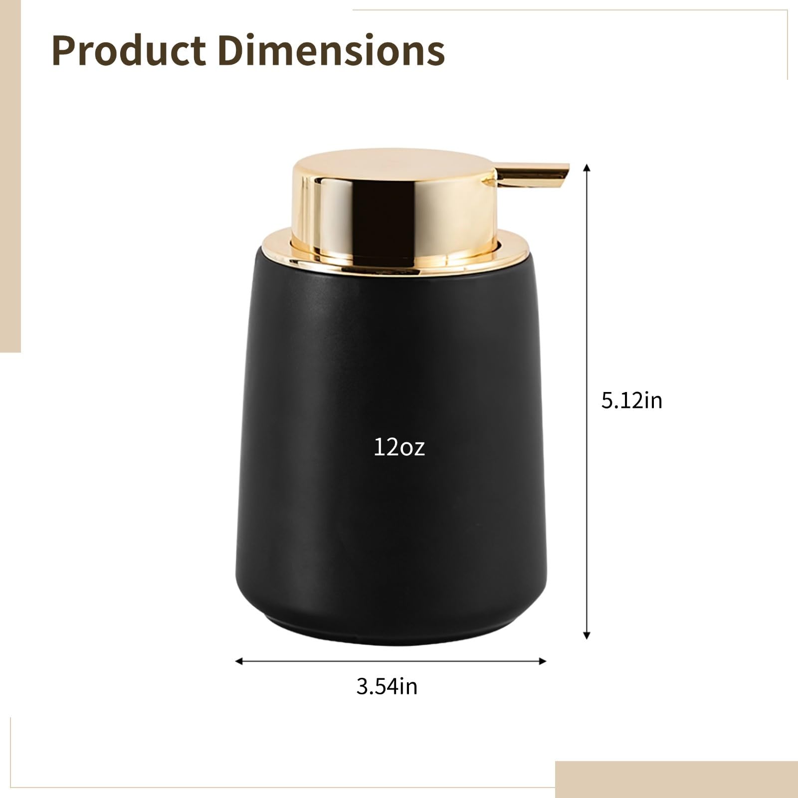 Schaumseifenspender aus Keramik, schwarz mit goldener Pumpe, 360 ml für stilvolle Badezimmer-Dekoration, 2 Stück