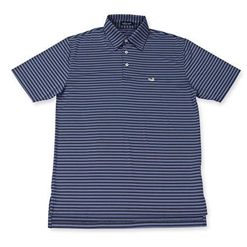 Southern Marsh Bermuda Somerset Stripe Polo, French Blue and Navy, Medium