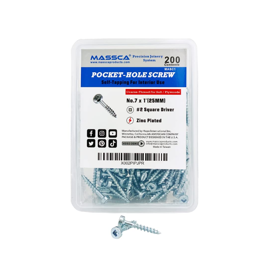 Massca 7 1" Coarse Pocket Hole Screws with Pan-Head Set of 200