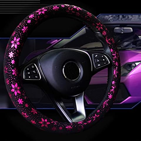 Istn Car Steering Wheel Cover Shining Snowflake 4 Colors Anti-Slip Cute For 15 inch Women Pink Cover