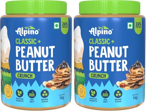 Image of Alpino Classic Peanut Butter Crunch 1 KG | 90% Roasted Peanuts | High Protein Peanut Butter Crunchy | Gluten-Free (Pack of 2)