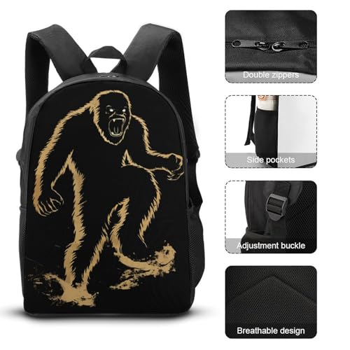 Bigfoot Sasquatch Golden Large Travel Backpacks Carry on Backpack Weekender Bag with 2 Storage Pockets for Men And Women3