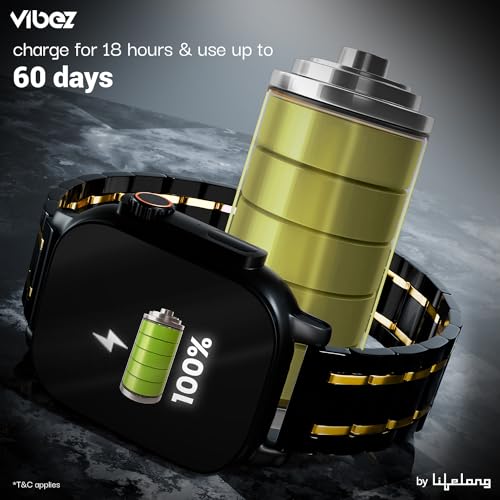 Image of Vibez by Lifelong Premium Luxury Smart Watch for Men - 60 Day Battery 950mAH - 2.02 Ultra HD Display & 900 NITS Men's Smartwatch - Stainless Steel Dial & BT Calling (Pacific,Black)