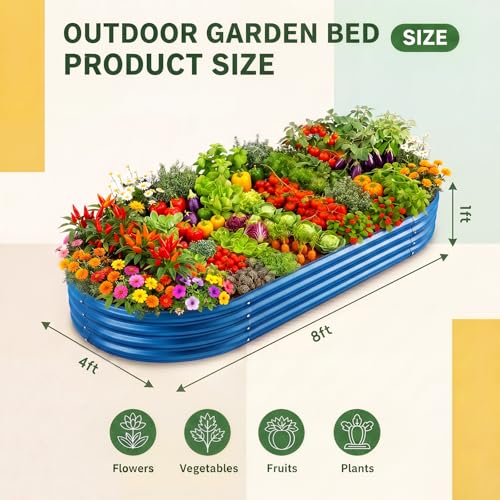 Image of Land Guard 2Pcs 8ft Galvanized Steel Raised Garden Bed, 8 x 4 x 1 ft Large Metal Raised Planter Beds, Raised Garden Bed for Vegetables, Blue