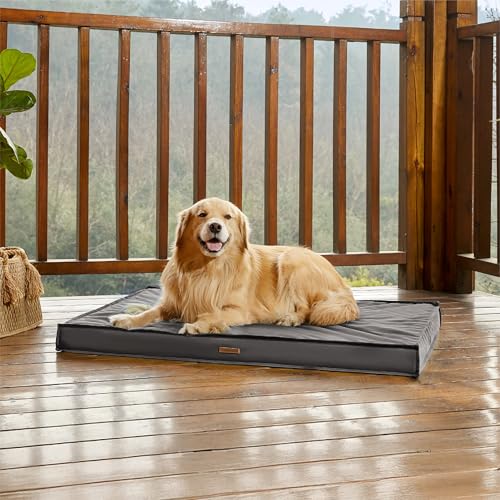 Image of LE SURE Outdoor Waterproof XL Dog Bed,Orthopedic Pet Mat,44x32In | Crate Pad for Dogs with Oxford Fabric Surface,Removable Washable Cover,Egg Foam Kennel Pads,Non slip Bottom,Grey