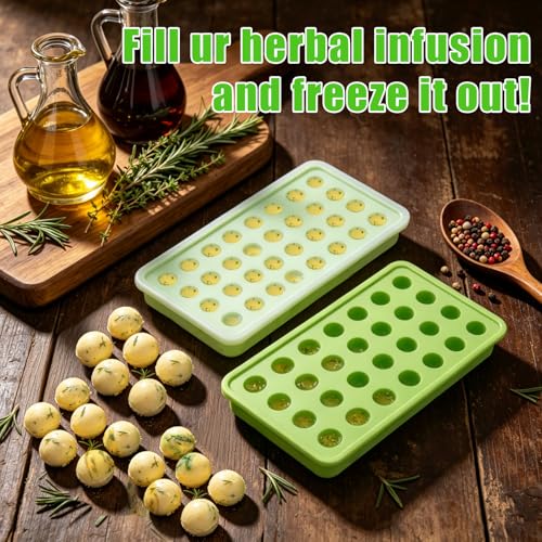 Image of AIERSA 2Pcs Silicone Molds for Herb-Infused Oil Cubes, 32 Cavity Candy Gummy Molds with Lids & 2 Droppers for DIY Circular Gummies, Homemade Herbal Blocks, Jello, Pralines Caramels