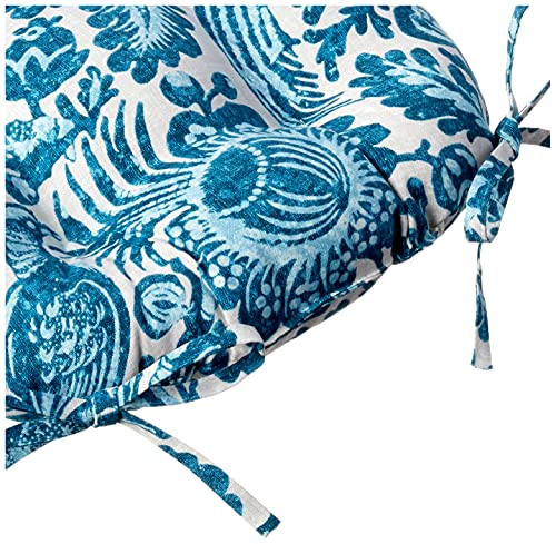 Pillow Perfect Paisley Indoor/Outdoor Chairpad with Ties, Reversible, Tufted, Weather, and Fade Resistant, 15.5" x 16", Blue/White Tucker Resist, 2 Count - Image 3