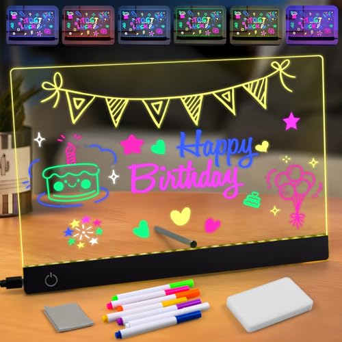 AIRUEEK LED Tablero Acrílico ，30x20cmTablet para Dibujar,Pantalla Led,Incluye 7 Rotuladores para niños, Decoraciones de oficina y Vacaciones.