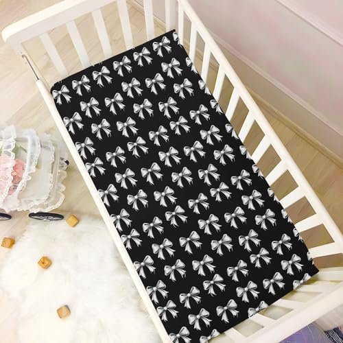 Image of Caikeny Fitted Crib Sheet for Boys Girls Black White Bow Baby Crib Sheets Bassinet Sheets Crib Mattress Bed Sheets for Toddler Newborn Infant 27 x 39 in