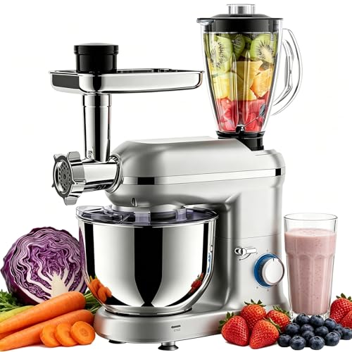 lilishangmao 5-in-1 Stand Mixer with 5.5L Bowl, 6-Speed Tilt-Head Electric Kitchen Mixer for Beginners and Pro Bakers, Includes Dough Hook, Beater, Whisk, Meat Grinder and Juice Blender