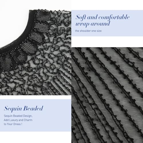 Image of PALAY Lace Shrugs Shawl for Women Stylish Sheer Cape for Women Cover Up Wraps Black Sequin Shawl for Wedding Dress, Off Shoulder Dress, Strapless Dresses