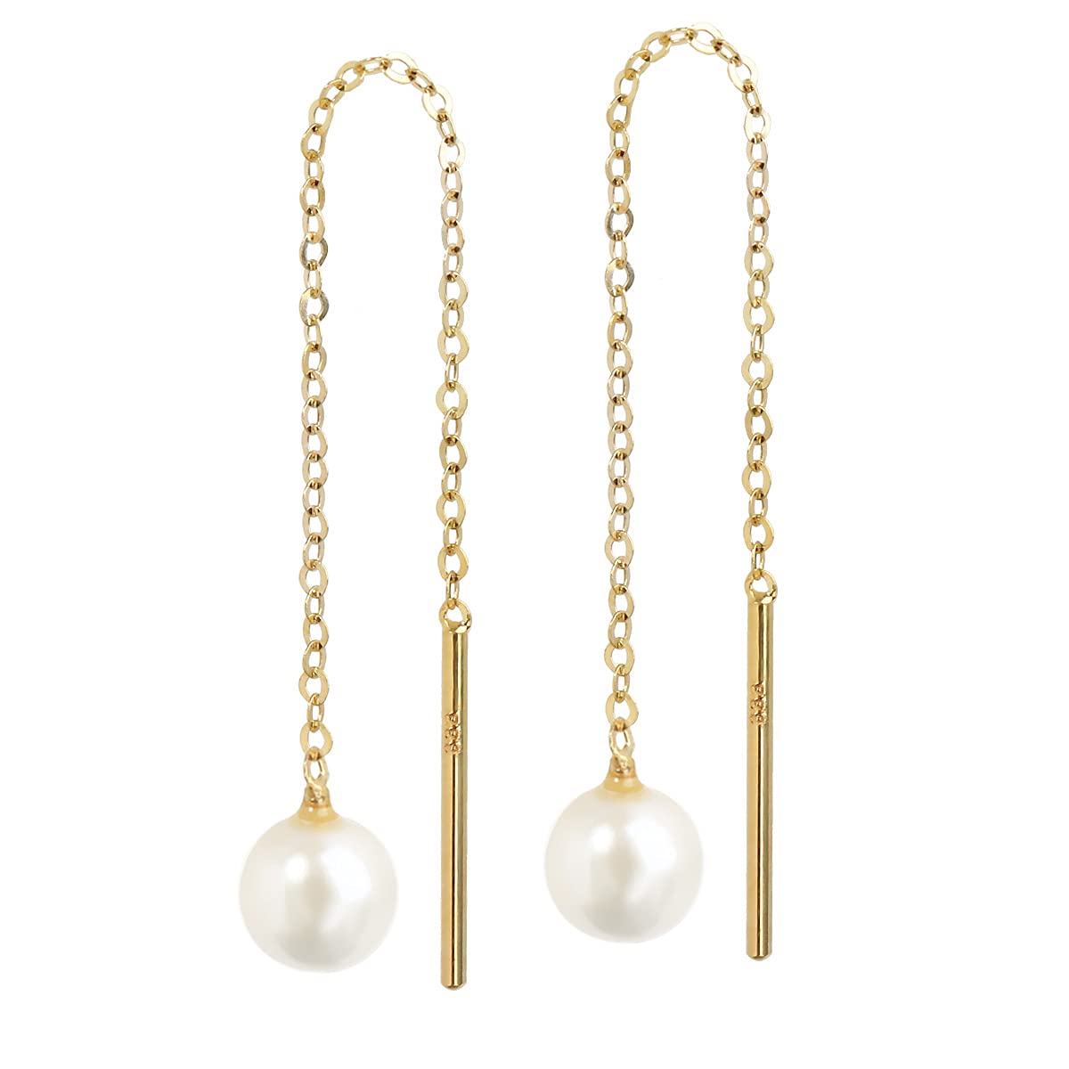 NKlauspar de pendientes de perlas de agua dulce pull through 4,2mm oro amarillo 333 Pendientes de oro de 8 quilates con cadena de anclaje perlas de corte de diamante pendientes de oro 7962