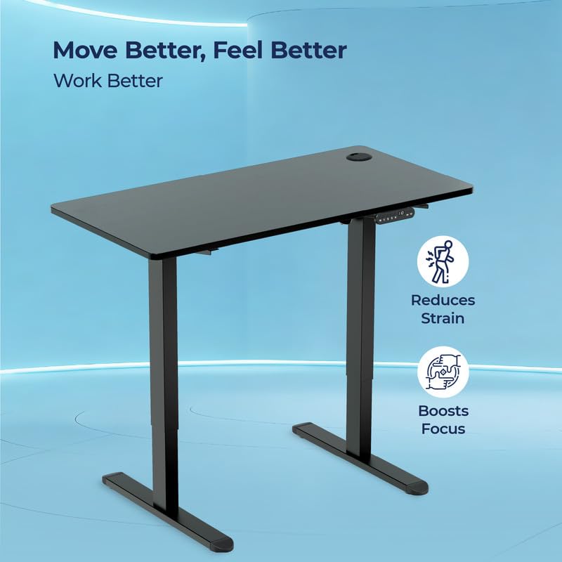 Image of The Sleep Company - AeroPlus Electric Height Adjustable Desk | Ergonomic Work from Home Table | 4 Memory Presets | 2 Years Warranty | 1200 x 600 Thick Top | Free Installation | Black & Black