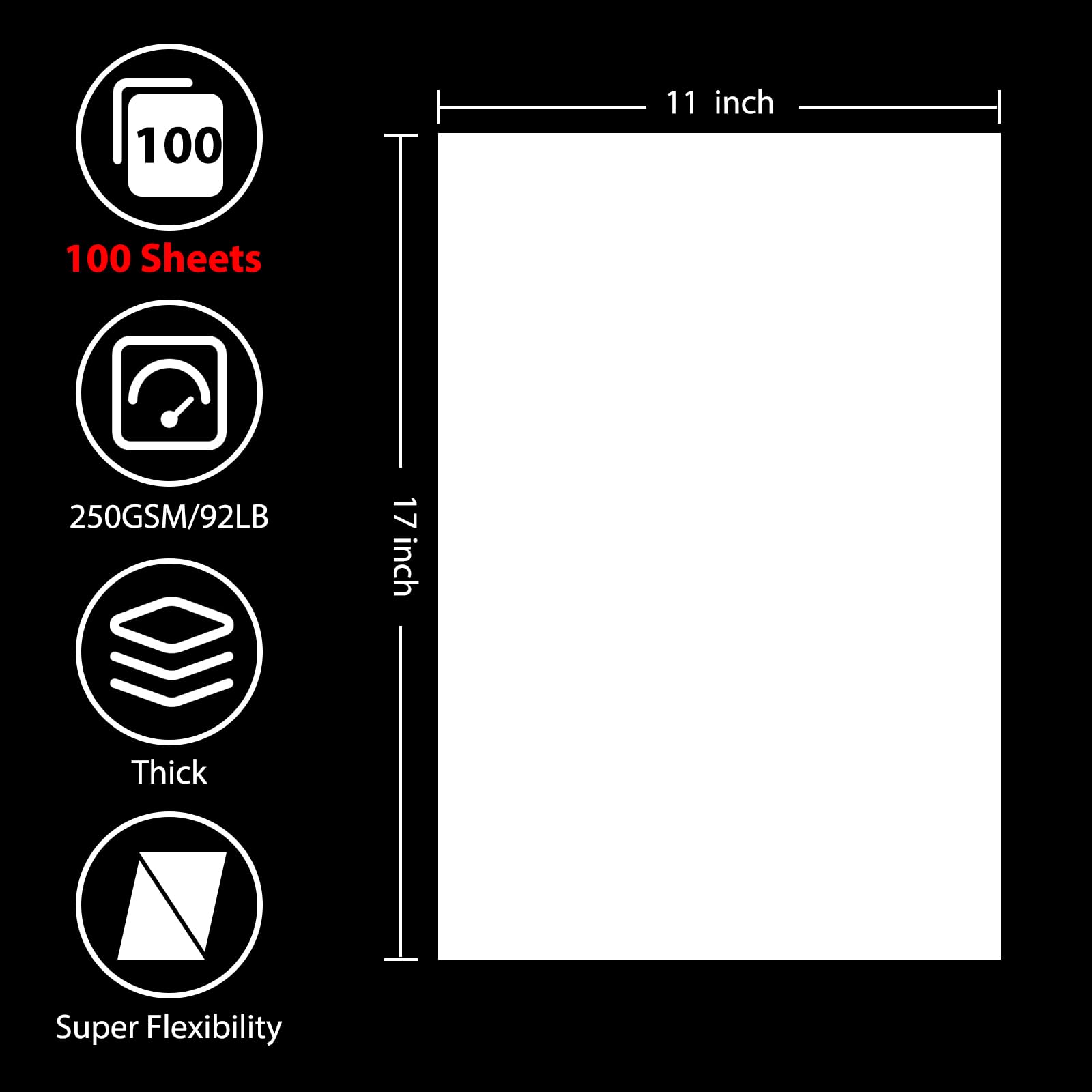 OcePor Weißer Karton, 27,9 x 43,2 cm, 100 Blatt, 250 g/m², dickes Kartonpapier, schweres Kartonpapier für Drucker, Lebenslauf, Sammelalben, Kunst, Handwerk, Visitenkarten